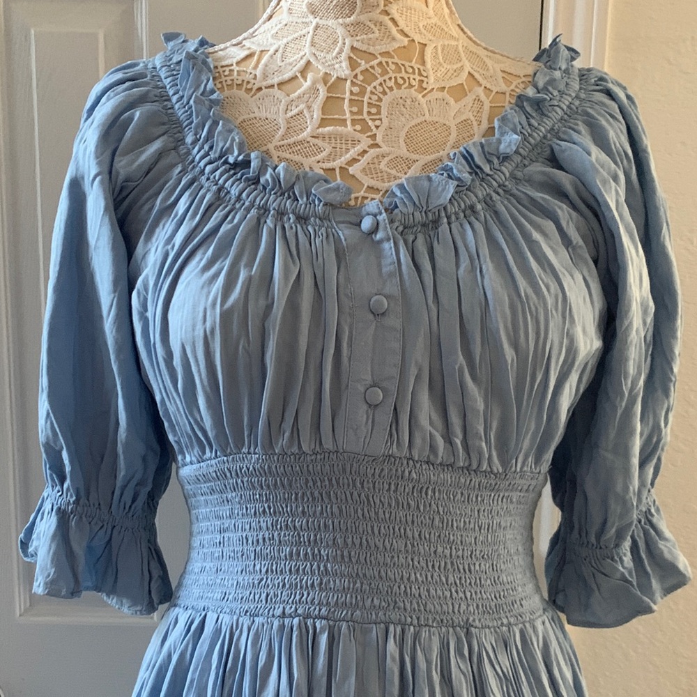 JessaKae | Blue Smocked Midi Dress Medium Cottagecore Puff Sleeve Romantic - Picture 4 of 9